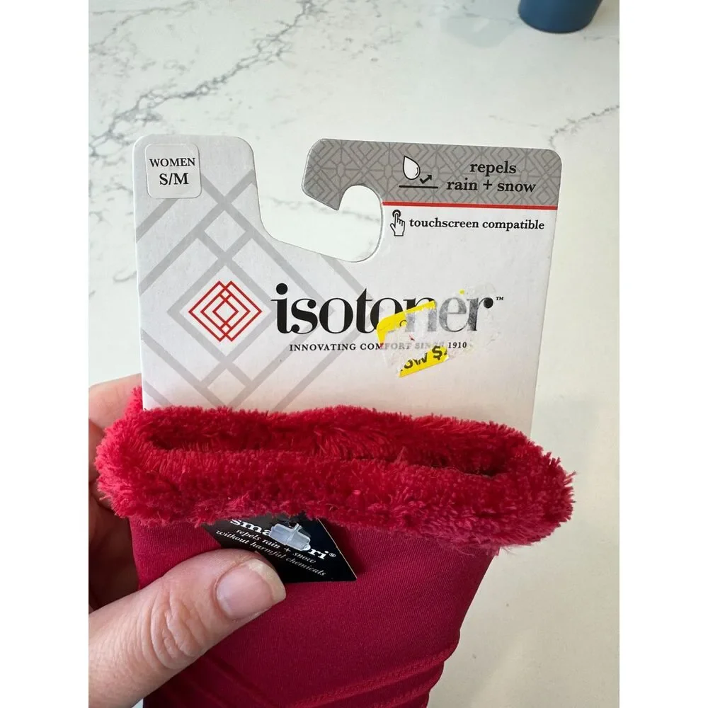 NWT Isotoner Lined Water Repellent Chevron Gloves Chili Pepper Red Size S / M